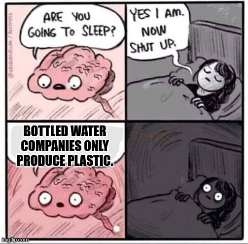 So true though | BOTTLED WATER COMPANIES ONLY PRODUCE PLASTIC. | image tagged in are you going to sleep | made w/ Imgflip meme maker