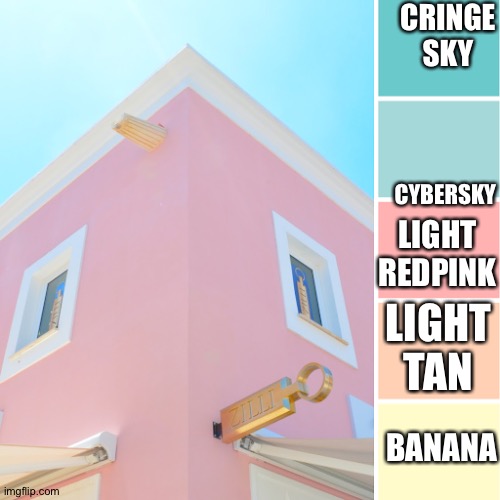 Bright color palette | CRINGE SKY; CYBERSKY; LIGHT REDPINK; LIGHT TAN; BANANA | image tagged in bright color palette | made w/ Imgflip meme maker
