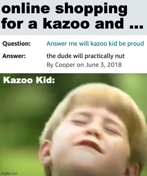 this kazoo review went HARD | online shopping for a kazoo and ... Kazoo Kid: | image tagged in kazoo kid,kazoo,review,online shopping,nut,proud | made w/ Imgflip meme maker