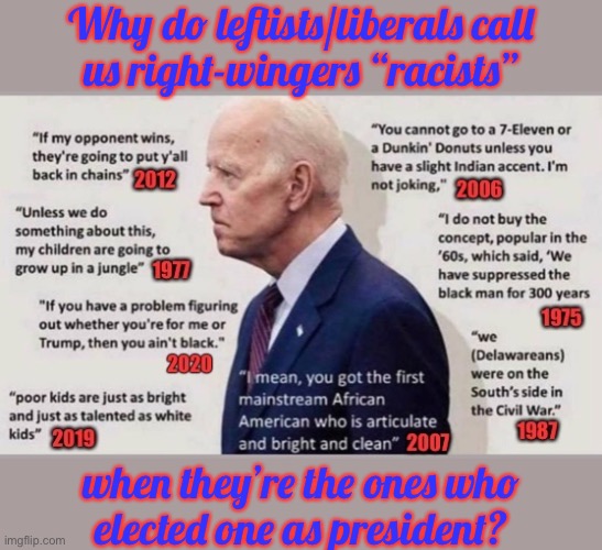 Leftist Racism | Why do leftists/liberals call
us right-wingers “racists”; when they’re the ones who
elected one as president? | made w/ Imgflip meme maker