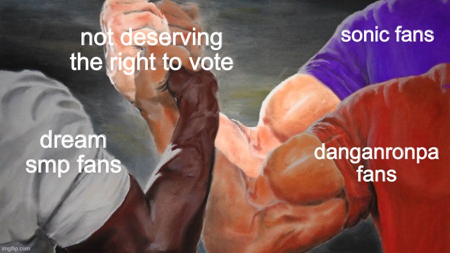 . | not deserving the right to vote; sonic fans; dream smp fans; danganronpa fans | made w/ Imgflip meme maker