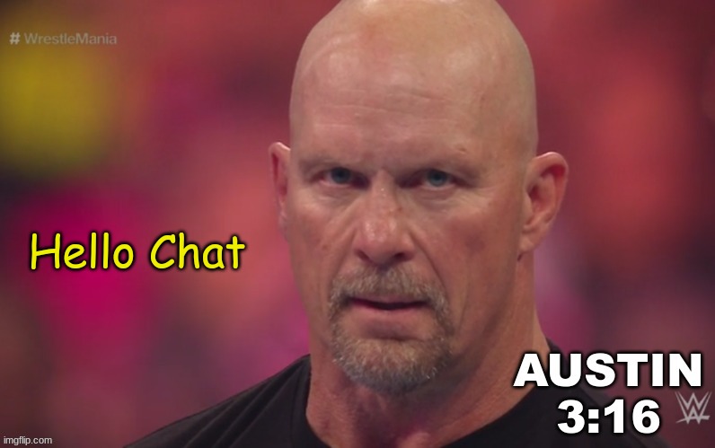 Steve Austin Template | Hello Chat | image tagged in steve austin template | made w/ Imgflip meme maker