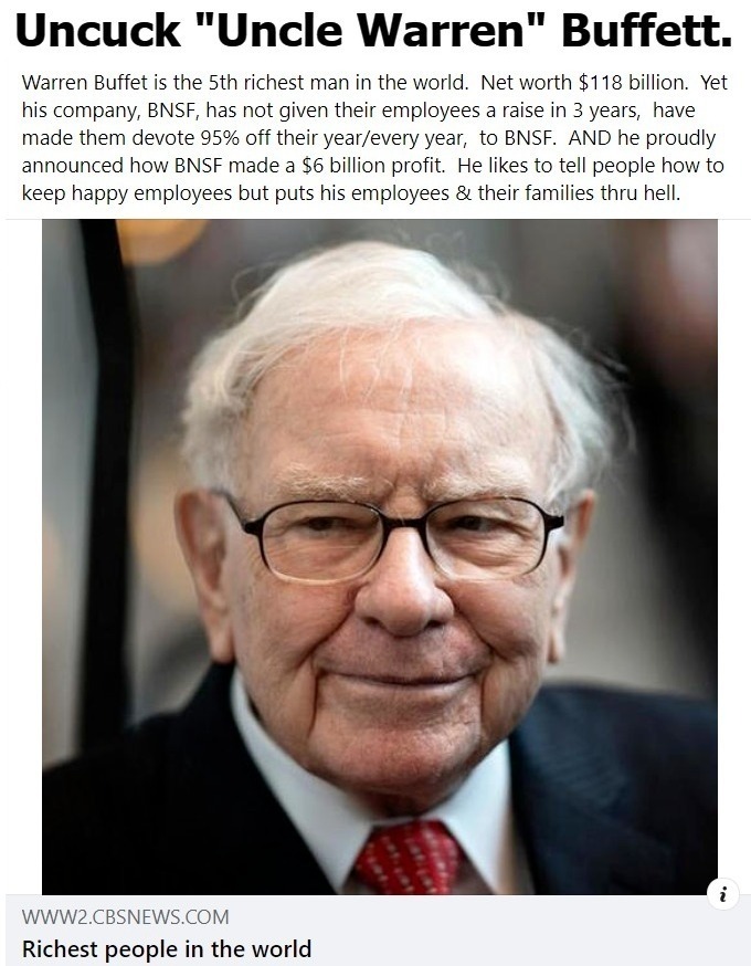 Time to turn this fossil fool out to pasture. | image tagged in fossil fools,warren buffett,berkshire hathaway,bnsf,burlington northern santa fe railway,robber baron | made w/ Imgflip meme maker
