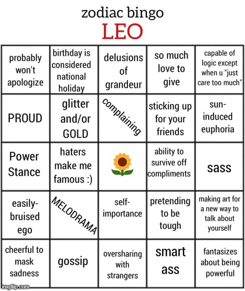 Leo bingo | image tagged in leo bingo | made w/ Imgflip meme maker