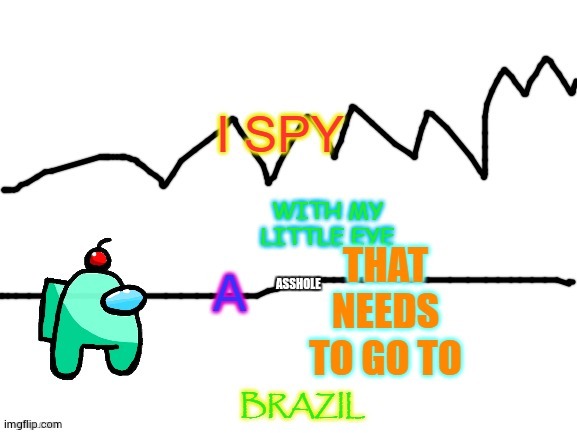 auqa i spy with my little eye a x that needs to go to brazil | ASSHOLE | image tagged in auqa i spy with my little eye a x that needs to go to brazil | made w/ Imgflip meme maker