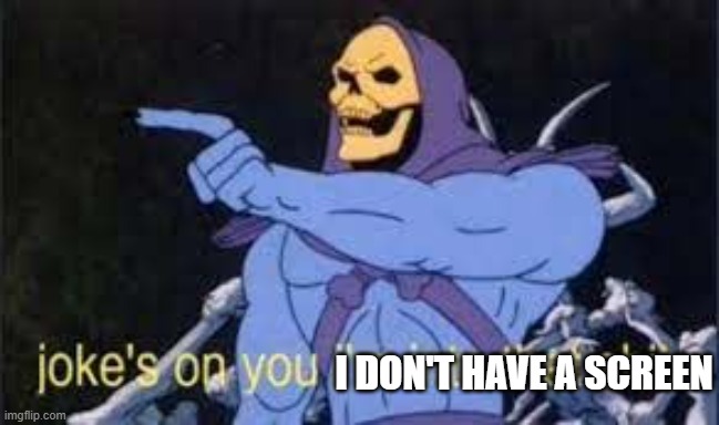 I only have cream | I DON'T HAVE A SCREEN | image tagged in jokes on you im into that shit,screen,memes,skeletor,blank,unfunny | made w/ Imgflip meme maker