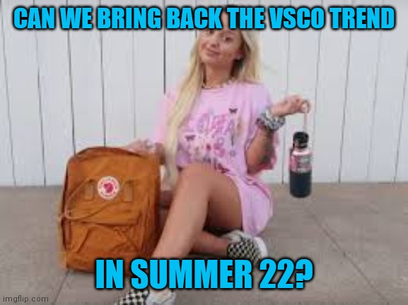 VSCO GRLS BE LIKE | CAN WE BRING BACK THE VSCO TREND; IN SUMMER 22? | image tagged in vsco grls be like,memes,summer vacation | made w/ Imgflip meme maker