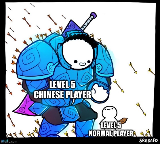 Chinese Gaming | LEVEL 5 CHINESE PLAYER; LEVEL 5 NORMAL PLAYER | image tagged in wholesome protector | made w/ Imgflip meme maker