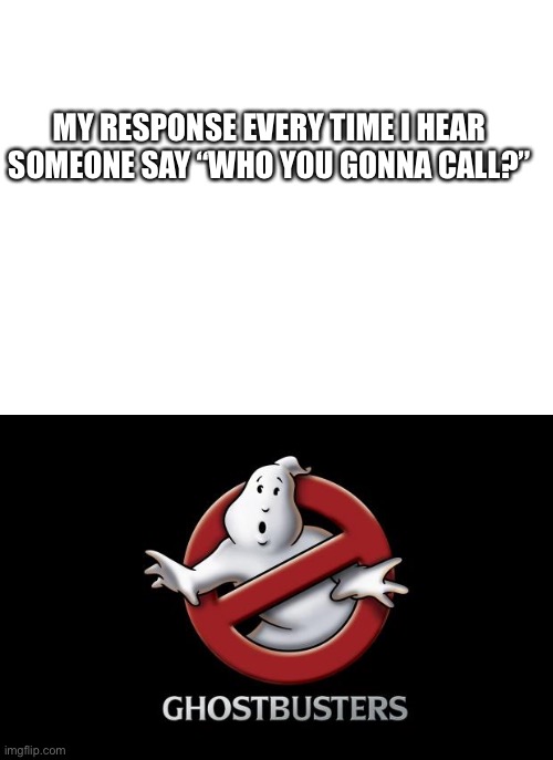 Who You Gonna Call? |  MY RESPONSE EVERY TIME I HEAR SOMEONE SAY “WHO YOU GONNA CALL?” | image tagged in ghostbusters,response,movie quotes,answer,who you gonna call | made w/ Imgflip meme maker