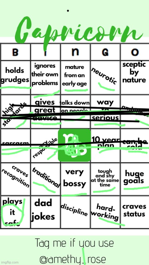 Capricorn bingo | image tagged in capricorn bingo | made w/ Imgflip meme maker