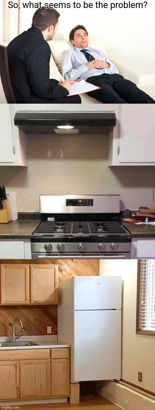 OCD nightmare kitchen | So, what seems to be the problem? | image tagged in kitchen,design fails,ocd,nightmare,psychiatrist,you had one job | made w/ Imgflip meme maker