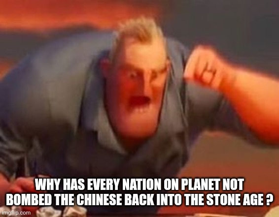 Mr incredible mad | WHY HAS EVERY NATION ON PLANET NOT BOMBED THE CHINESE BACK INTO THE STONE AGE ? | image tagged in mr incredible mad | made w/ Imgflip meme maker