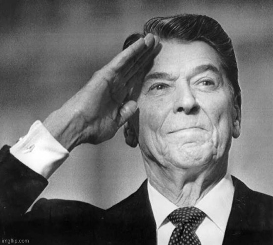 Ronald Reagan Saluting | image tagged in ronald reagan saluting | made w/ Imgflip meme maker
