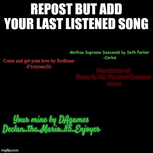 Foundations of Decay by My Chemical Romance
-Arson | made w/ Imgflip meme maker
