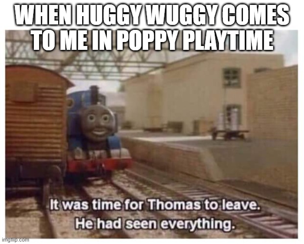 poppy playtime | WHEN HUGGY WUGGY COMES TO ME IN POPPY PLAYTIME | image tagged in thomas the train has seen everything,poppy | made w/ Imgflip meme maker