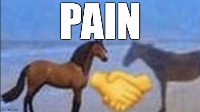horse handshake my man | PAIN | image tagged in horse handshake my man | made w/ Imgflip meme maker