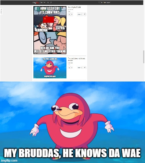 My bruddas, he knows da wae | MY BRUDDAS, HE KNOWS DA WAE | image tagged in uganda knuckles,do you know da wae | made w/ Imgflip meme maker