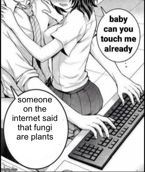 Shit meme | someone on the internet said that fungi are plants | image tagged in babe can you touch me already | made w/ Imgflip meme maker