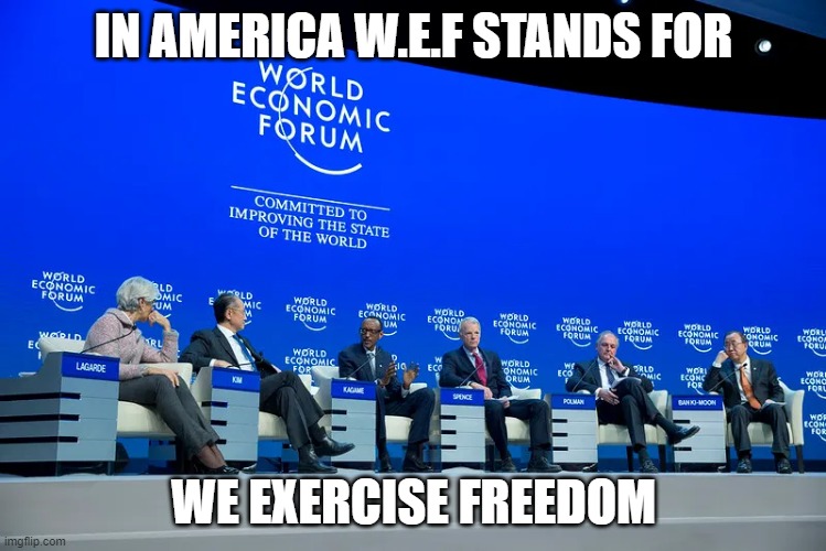W.E.F | IN AMERICA W.E.F STANDS FOR; WE EXERCISE FREEDOM | image tagged in wef | made w/ Imgflip meme maker