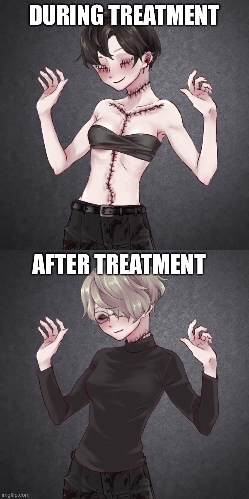 Tiri (redesign of an old OC) |  DURING TREATMENT; AFTER TREATMENT | made w/ Imgflip meme maker