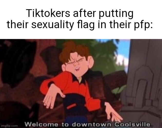 It doesn't make you cool shut up |  Tiktokers after putting their sexuality flag in their pfp: | image tagged in blank white template,welcome to downtown coolsville,tiktok sucks | made w/ Imgflip meme maker