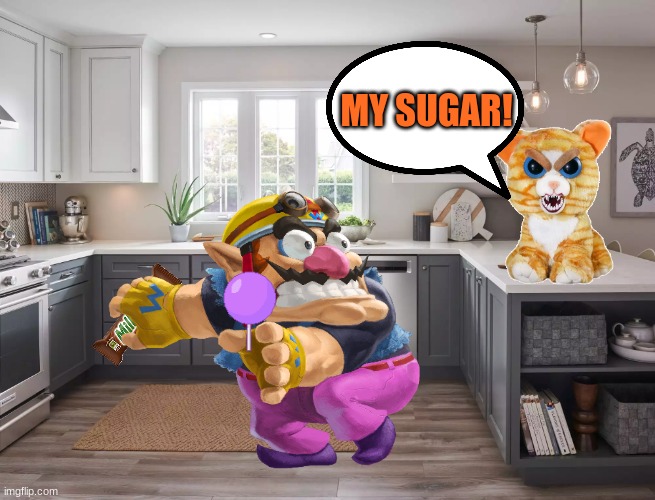 Wario dies by Princess Potty Mouth after he stole her candy.mp3 | MY SUGAR! | image tagged in wario dies,wario,feisty pets,cats,animals,candy | made w/ Imgflip meme maker