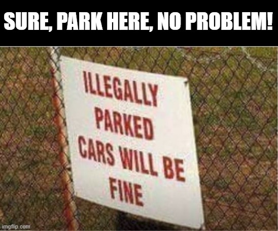 It's Ok | SURE, PARK HERE, NO PROBLEM! | image tagged in you had one job | made w/ Imgflip meme maker