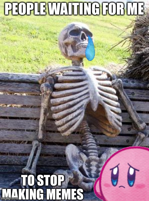 Want me to leave? | PEOPLE WAITING FOR ME; TO STOP MAKING MEMES | image tagged in memes,waiting skeleton | made w/ Imgflip meme maker