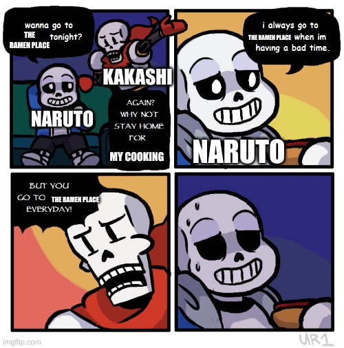 credits to the owner of the art cuz the art is not mine | THE RAMEN PLACE; THE RAMEN PLACE; KAKASHI; NARUTO; NARUTO; MY COOKING; THE RAMEN PLACE | made w/ Imgflip meme maker