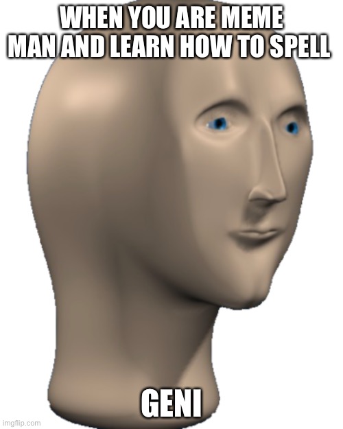 Meme Man |  WHEN YOU ARE MEME MAN AND LEARN HOW TO SPELL; GENIUS | image tagged in meme man | made w/ Imgflip meme maker