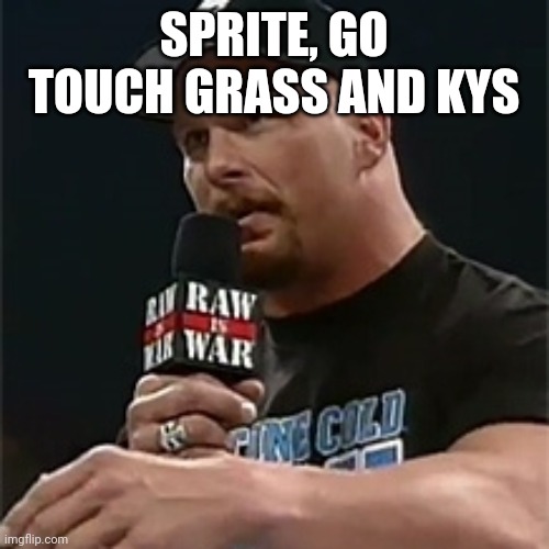 *Spire | SPRITE, GO TOUCH GRASS AND KYS | image tagged in stone cold | made w/ Imgflip meme maker