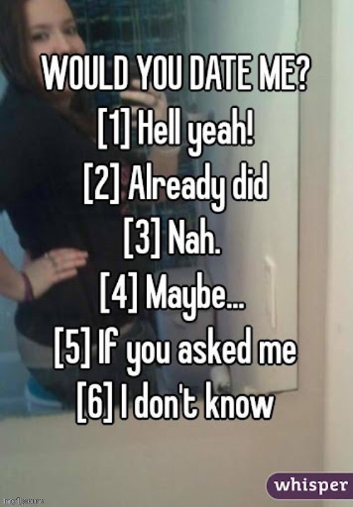 Amoguscv | image tagged in would you date me | made w/ Imgflip meme maker