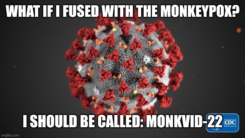 Covid 19 | WHAT IF I FUSED WITH THE MONKEYPOX? I SHOULD BE CALLED: MONKVID-22 | image tagged in covid 19,coronavirus,covid-19,monkeypox,fusion,memes | made w/ Imgflip meme maker