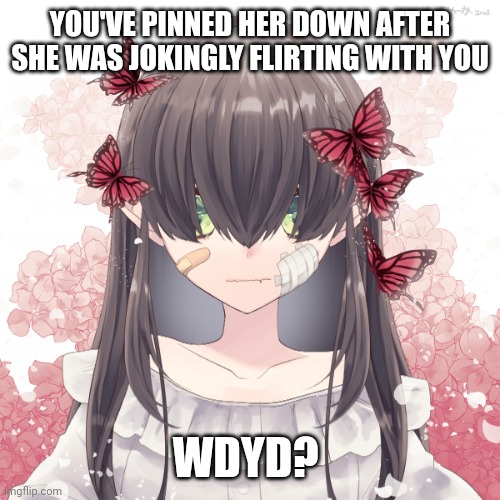 You saw nothing, also I will actually respond unlike 90% of the people here- rules in tags | YOU'VE PINNED HER DOWN AFTER SHE WAS JOKINGLY FLIRTING WITH YOU; WDYD? | image tagged in no joke oc,no bambi oc,dominate female ocs only | made w/ Imgflip meme maker