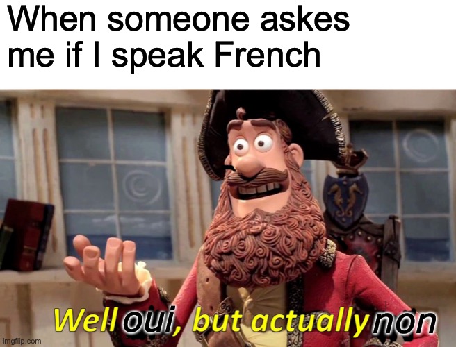 oui oui baguette |  When someone askes me if I speak French; non; oui | image tagged in memes,well yes but actually no,french | made w/ Imgflip meme maker