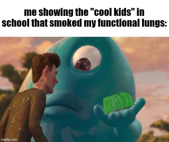 honestly | me showing the "cool kids" in school that smoked my functional lungs: | image tagged in b o b jell-o | made w/ Imgflip meme maker
