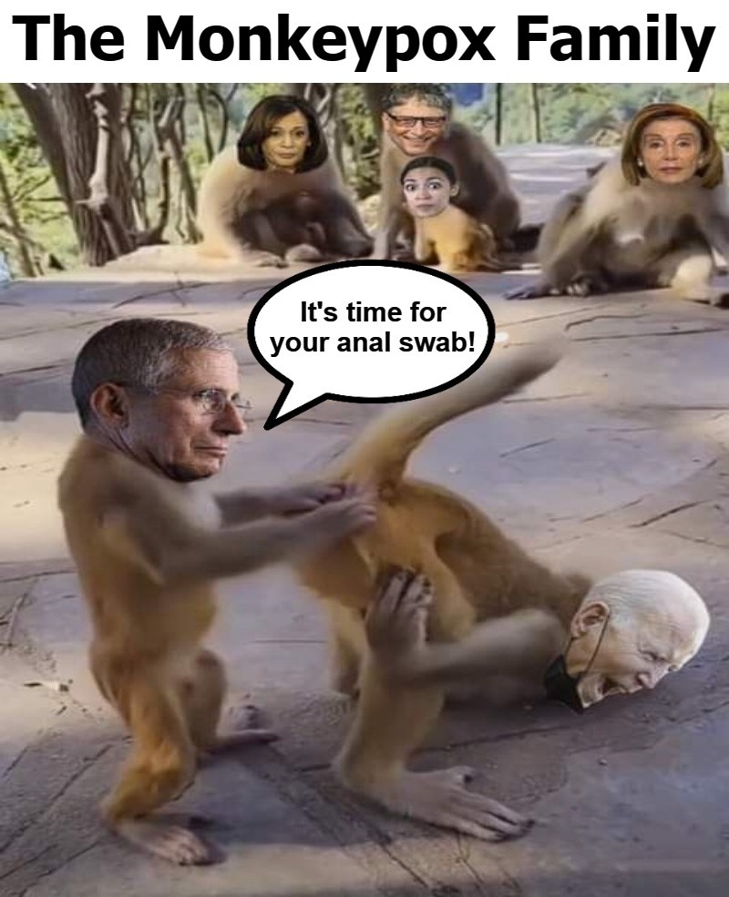 Meet The Monkeypox Family! | image tagged in monkey business,monkeypox,anal probes,anal swab,covidiots,plandemic | made w/ Imgflip meme maker