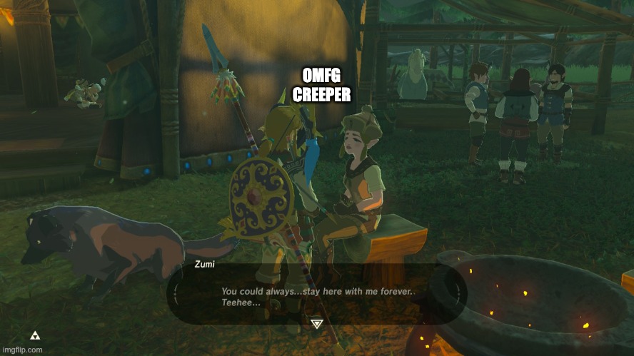 There are some reeeeally sus NPCs in this game | OMFG CREEPER | image tagged in the legend of zelda breath of the wild,sus,npc meme,the legend of zelda | made w/ Imgflip meme maker