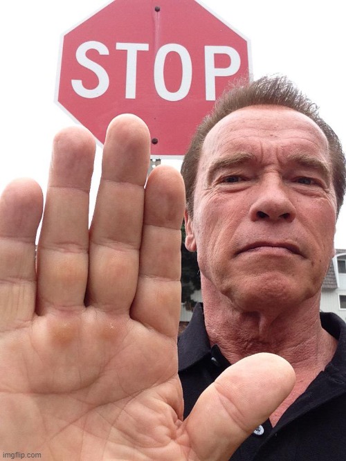 Arnold Schwarzenegger Stop | image tagged in arnold schwarzenegger stop | made w/ Imgflip meme maker