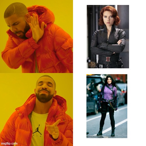 Black Widow VS Kate Bishop | image tagged in memes,drake hotline bling | made w/ Imgflip meme maker