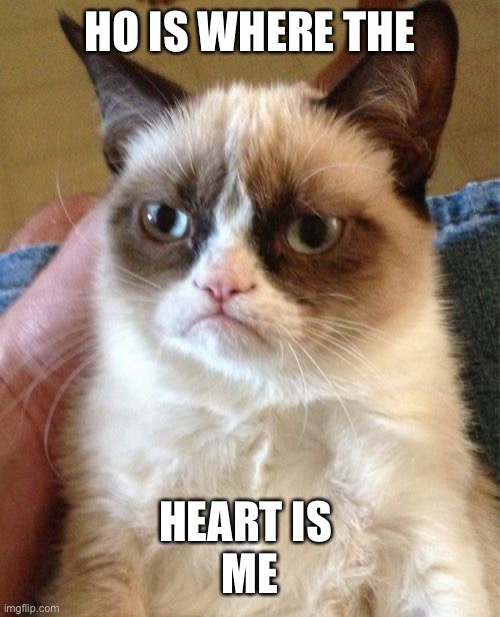 Grumpy Cat Meme | HO IS WHERE THE HEART IS 
ME | image tagged in memes,grumpy cat | made w/ Imgflip meme maker