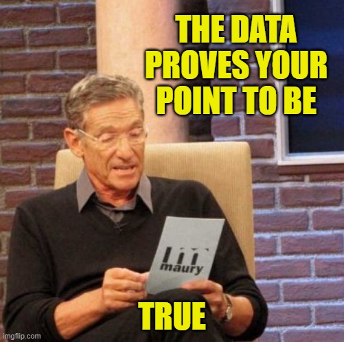 Maury Lie Detector Meme | THE DATA PROVES YOUR POINT TO BE TRUE | image tagged in memes,maury lie detector | made w/ Imgflip meme maker