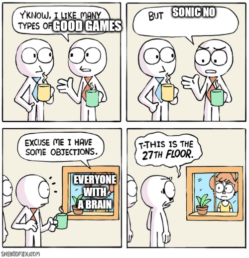 Excuse me I have some objections | GOOD GAMES SONIC NO EVERYONE WITH A BRAIN | image tagged in excuse me i have some objections | made w/ Imgflip meme maker
