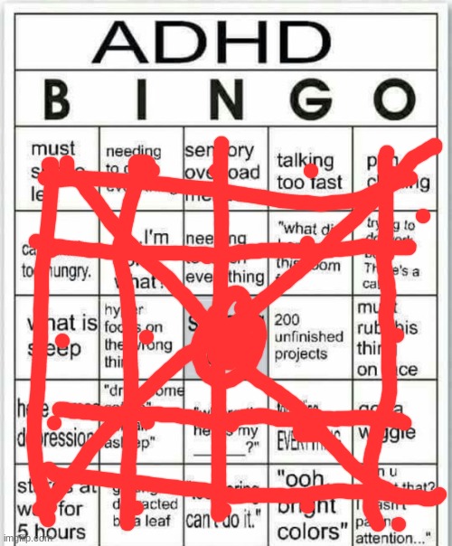 adhd bingo | image tagged in adhd bingo | made w/ Imgflip meme maker