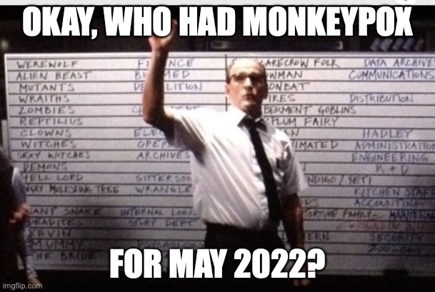 Monkeypox for May 2022 | OKAY, WHO HAD MONKEYPOX; FOR MAY 2022? | image tagged in who had 2020,monkeypox,pandemic | made w/ Imgflip meme maker