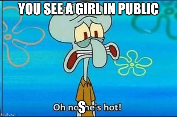 Oh no hes hot | YOU SEE A GIRL IN PUBLIC; S | image tagged in oh no hes hot | made w/ Imgflip meme maker