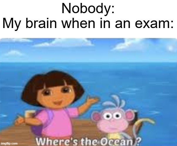 exam week moment | Nobody:
My brain when in an exam: | image tagged in dora dumdum | made w/ Imgflip meme maker
