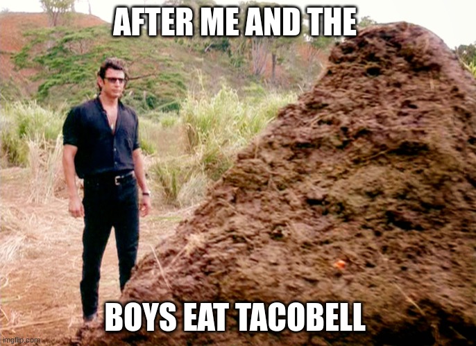 Memes, Poop, Jurassic Park | AFTER ME AND THE; BOYS EAT TACO BELL | image tagged in memes poop jurassic park | made w/ Imgflip meme maker