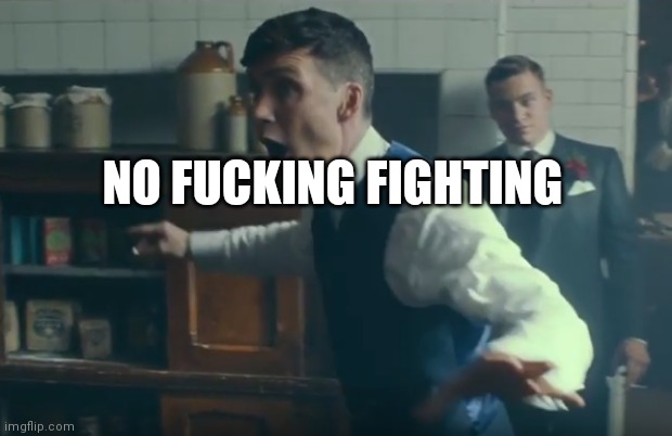 peaky blinders no fighting | NO FUCKING FIGHTING | image tagged in peaky blinders no fighting | made w/ Imgflip meme maker