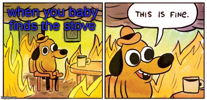 This Is Fine | when you baby finds the stove | image tagged in memes,this is fine | made w/ Imgflip meme maker